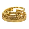 3st/Set Roman Siffer Mens Armband Rostfritt stål Hemp Rope Buckle Open Bangles Gold Pulseira Bileklik Armbandsmycken