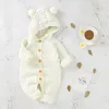 2021 Spring New Baby Romper Knitting Waffee Long Rleeve Otwarty ścieg Bawełniany z kapturem Jumpsuits Dziewczęta chłopcy ubrania dla dzieci E56328330045765478