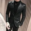 Fashion-New Faux Leather Mens Blazer Luxury Double Breasted Pu Male Blazer Fashion Brodery Single Breasted Slim Fit Man