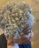 Estensione dei capelli grigi da donna grigio argento afro crespi ricci con coulisse coda di cavallo umana clip di capelli veri 140g 120g