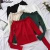 HELIAR Off Schulter Pullover Frauen Casual umper Langarm Rüschen Pullover Elastische Strick Crop Romper + s Herbst 201221