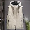 白いアヒルダウンベストメン冬の防水温かいフード付き大きなポケットの袖なしコートプラスサイズ4xl 5xl 6xl 201209