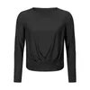 Long Sleeve Women's T-shirt Tees Solid Color Casual Sports Fashion Versatile Front Hem Pleated Loose Yoga Tops Running Fitness Gym Suit Shirt