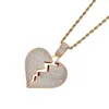 Cool Design Hip Hop Micro Pave Broken Heart Pendant Necklace Man Woman Lovers Gift