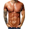 Mäns 3D-T-shirt Bodybuilding Simulerad Muskel Tatuering T-shirt Casual Naken Skin Bröst Muscle Tee Roliga Kortärmade Kläder