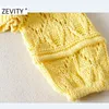Zevity Women Fashion v Neck Pearl Button Cardigan knitting Sweater Lady Long Sleeve Hollow Hollow Out Sweater Tops S396 201225
