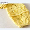 Zevity Damenmode V-Ausschnitt Perlenknopf Strickjacke Strickpullover Dame Langarm Casual Hollow Out Pullover Chic Tops S396 201225