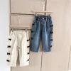 2020 autunno abbigliamento per bambini bambina arco jeans larghi bambini pantaloni elastici in vita LJ201019