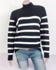 Classic Striped With Shoulder Buttons Pullover Sweater Knitted Women Autumn Winter Long Sleeve Turtleneck Ladies Knitwear