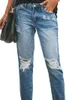 2021 Trendy Denim Pants Women Streewear Jeans Cute Distressed Straight Long Pant with Hole Ladies Casual Trousers