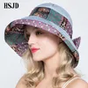 Böhmen kvinnlig tyg sol hat anti-uv bred brim strandhatt sommar ny mode bowknot fällbar sol hattar kvinnor hink hatt y200714