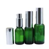 Draagbare Groen Glas Hervulbare Fles Essentiële Olieverklamen Zilveren Spuitlotion Pomp Cover 5 ml 10 ml 15 ml 20 ml 30 ml 50ml 100ml Lege Cosmetische Verpakkingscontainer