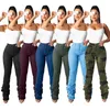 Pantalones vaqueros de cintura alta para mujer, mallas apiladas, pantalones Cargo drapeados informales elásticos, pantalones generales para club nocturno, venta al por mayor