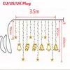 Decorações de Natal 3.5m Star Moon Cortina Light Garland State Fada Luzes Muti-Cor Ao Ar Livre Para Casa Casamento Party Ano Decor