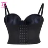 Siyah Faux Deri Ön Fermuar Sütyen Sutyen Seksi Iç Çamaşırı Bras Kadınlar Için Push Up Bralette Üst Gotik Lingerie Artı Boyutu 6XL 201202