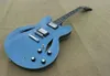 Anpassad butik Dave Grohl DG 335 Metallic Blue Semi Hollow Body Jazz Electric Guitar Dual Diamond Holes Split Diamond Inlay Grover 1307806