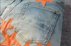 Erkek tasarımcı kot pantolon yüksek elastics sıkıntılı yırtık ince fit motosiklet bisikletçisi denim erkekler moda siyah pantolon#031