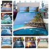 Tema vacanza copripiumino taglia USA set albero mare spiaggia biancheria da letto biancheria da letto pesce azzurro tramonto 3D set biancheria da letto vacanza vacanza hotel 201021