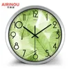 Airinou New Design Green Wall Clock Translucent Leaf Nature Quite Living Room Quartz Glass Silent Home Decor Clock H1230