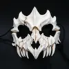 Mezza maschera animale denti lunghi demone samurai maschera ossea bianca tengu drago yaksa tigre maschera cosplay t2005091759722