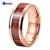 Cluster Ringen Trouwring Rose Gold Mens Womens Band Tungsten met Palissander Inlay1