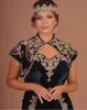 Karakou algerien Black Velvet Evening Formal Dresses with Jacket 2021 Gold Lace Embroidery Morocco Kaftan Muslim Prom Dress