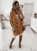 Jaquetas femininas Mulheres Outono Casaco fino 2021 Inverno Morno Longo Manga Desligada Collar Outwear Casual Botão Sólido Loosse Overcoat