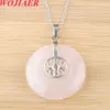 Wojiaer Round Pendant Stone Natural Pink Crystal Quartz رمز هندسي سحر شفاء النساء رجال قلادة BO927