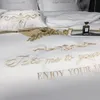 Juego de cama de lujo blanco de 600TC de algodón egipcio con bordado real de Palacio, funda nórdica, sábanas, fundas de almohada de lino, 4 Uds.