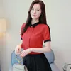 women's Summer blouses Office Lady Solid Chiffon blouse Short Sleeve Women blouses Beading Shirt Female womens Clothing 40 T200321