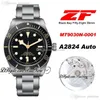 ZF Fifty Eight 39mm A2824 Automatic Mens Watch Red triangle Black Dial Gold White Markers Stainless Steel Bracelet Best Edition Puretime C01