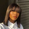 Curto Bob Brazilian Human Human Wig com franja Fringe Máquina completa tornada sem gleless para mulheres negras retas virgens