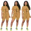 2022 Women Sports Tracksuits Letter Print Two Piece Short Pants Set Jogging Suit Short Sleeve Tops And Shorts Outfits