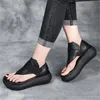 2020 Nya Sommar Kvinnor Full Äkta Läder Tjock Bottom Wedge Classic Retro Ljus Fashion Casual Sandals 0928