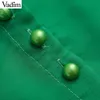 Vadim Women Green Orgnzaブラウスランタンスリーブ蝶ネクタイラースタイリッシュな女性カジュアルシャツ長袖ソリッドトップスBlusas LA898 Y200930