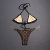 Sexy Mesh Embroidery Bikini Swimwear Double Letter Metal Chain Swimsuit Women Summer Bathing Suit