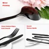 24pcs 칼 붙이 세트 스테인레스 스틸 식기 세트 검은 골드 flatware 세트 식기 숟가락 세트 파티 저녁 식사 나무 선물 상자 주방 201128