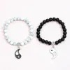 Men Women Couples Yin Yang Gossip Charm Natural Stone Beaded Bracelet Wholesale 2pcs/Set