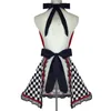 XiuMood Apron Home Cleaning Kitchen Hotel Restaurant Waiter Maid Cotton Black And White Plaid Chiffon Lace Aprons For Wom n Y200103