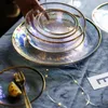 Luxury Rainbow Glass Dinner Plates Food Plates Desset Plate Cake Dish Salad Bowl Fruit Bowls Food Storage Glassware Dinnerware 201217