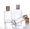 50st / lot Rensa tomma glas 30ml Spray Parfymflaskor Bärbara kosmetiska behållare med guld och grå keps för parfum i lager