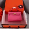Mit Box, klassische Designer-Damen-Handtasche, Umhängetasche, Mini-Riemen, Umhängetasche, hochwertiges Echtleder, Palmenmuster, 12 Farben