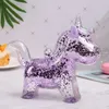 Yaratıcı Unicorn Piggy Bank Money Boxes Para Tasarruf Kutusu Sequins ile Sevimli Şeffaf Çocuk Çocuklar İçin Doğum Günü Hediyesi 201125