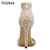 EILYGEN 2020 Sandalen Schoenen Vrouw Tassel Open Teen Vrouw Pumps Parel Crystal Thin Heels Party Shoes Rits Sapatos 0928