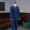 2 sztuki Oxford Mężczyźni Garnitury Niebieski Przystojny Podwójny Breasted Custom Made Man Garnitury Casual Nowoczesne Tuxedos Peaked Lapel Blazer Business Coat + Spodnie