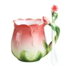 Muggar europeisk stil emalj keramisk kaffe rån kreativ 3d ros blomma form lreative 4 färger frukost mjölk koppar med sked