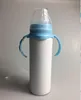 8oz Blank Sublimation Baby Feeding Sippy Bottle Pink Blue Double Wall Vacuum Nipple Handle Unbreakable Bottle2241465