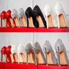 Charming Women Bling Sequins Dress Shoes Shinner Wedding Pumps Pointed Toe Slip-On Shallow High-heeled Blade Metal Heel Glitter Shoe