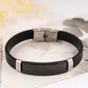 Stainless Steel Blank ID Tags Silicone Bangle For Engrave Silver ColorGoldenBlack Metal Plate Bracelet Whole 10pcs C10057418386