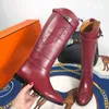 Boots Laser Engraving Top Quality Brand Knee High Fashion Horse Totem Riding Metal Decor Low Heel Comfortable Women1